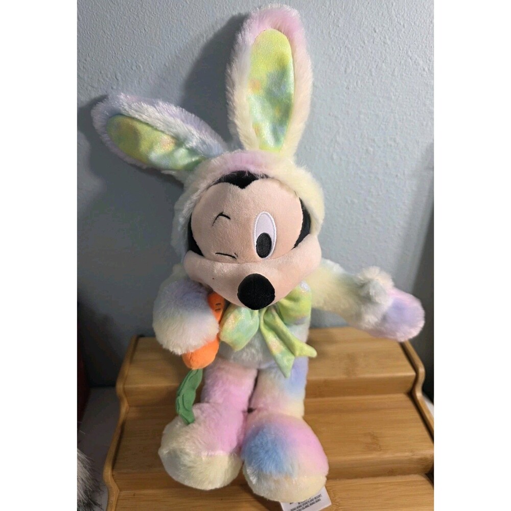 Disney Parks Mickey Mouse Easter Bunny Plush Eating A Carrot 18" Pastel Colors
